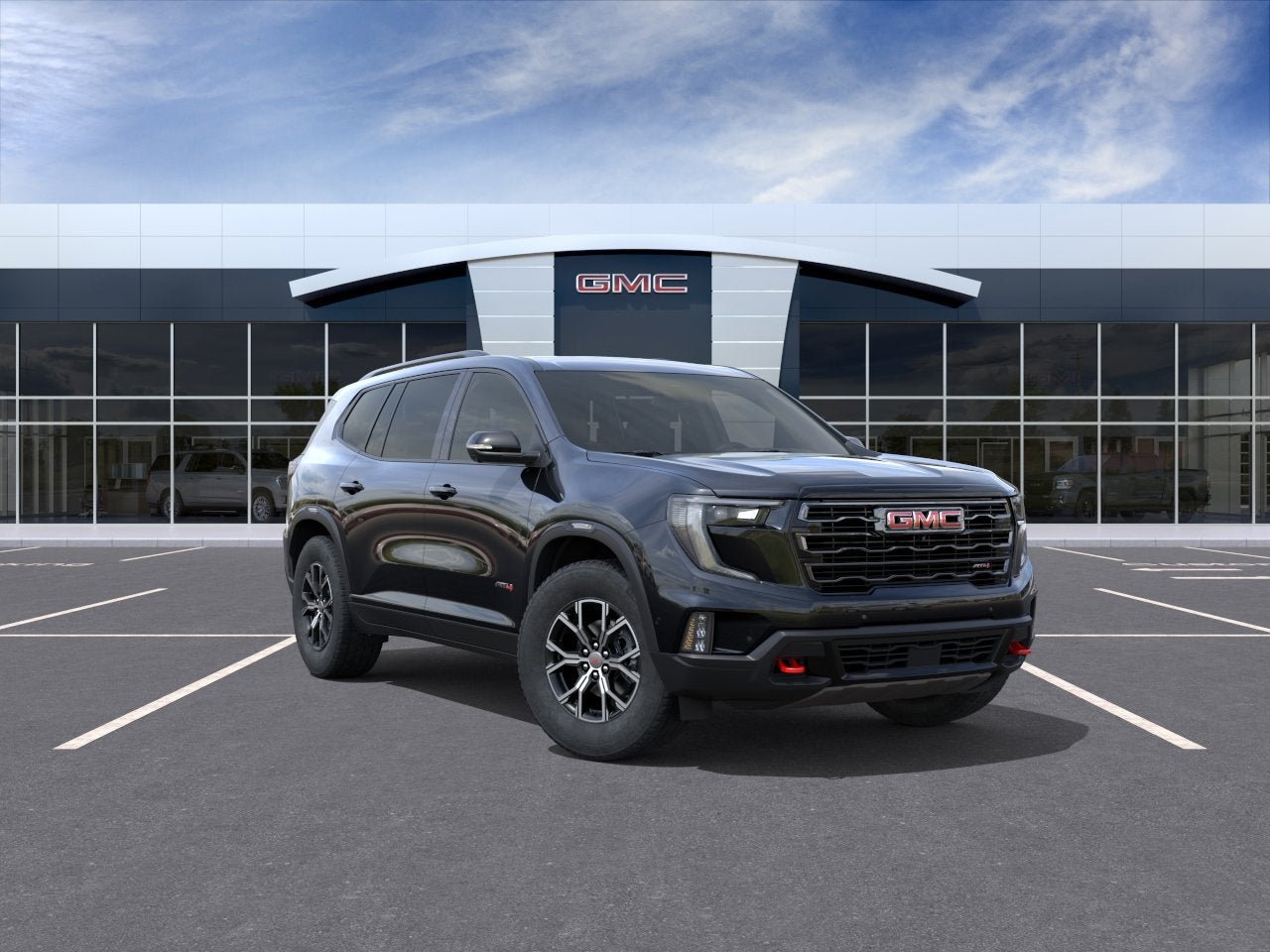 2026 GMC Acadia AT4 in Ebony Twilight Metallic — front three-quarter view