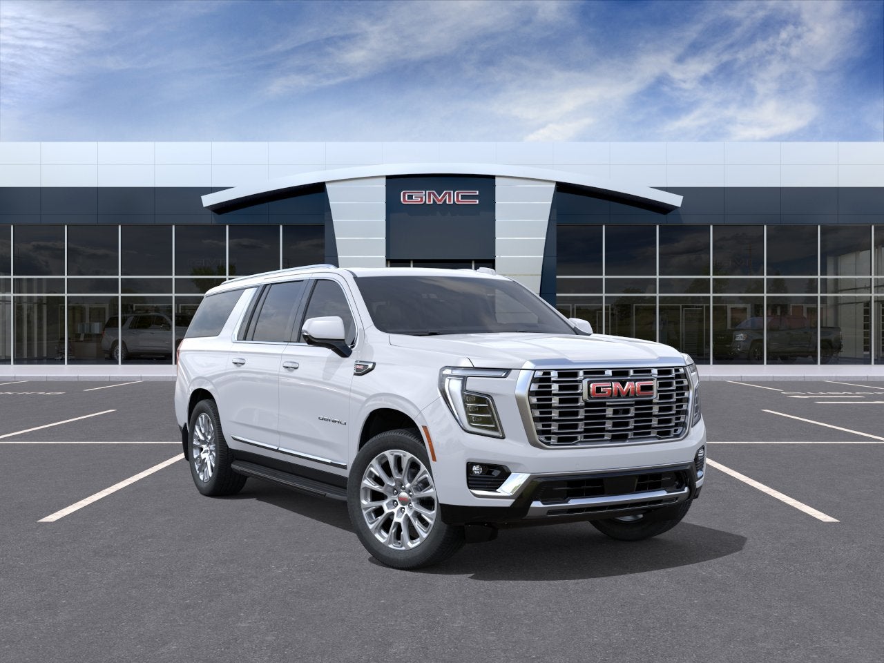 2026 GMC Yukon XL Denali in Glacier White Tricoat — front three-quarter view