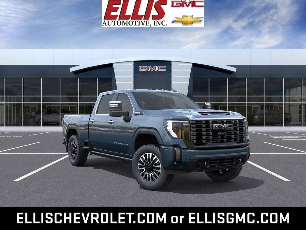 2026 GMC Sierra 3500 HD Denali Ultimate in Downpour Metallic — front three-quarter view